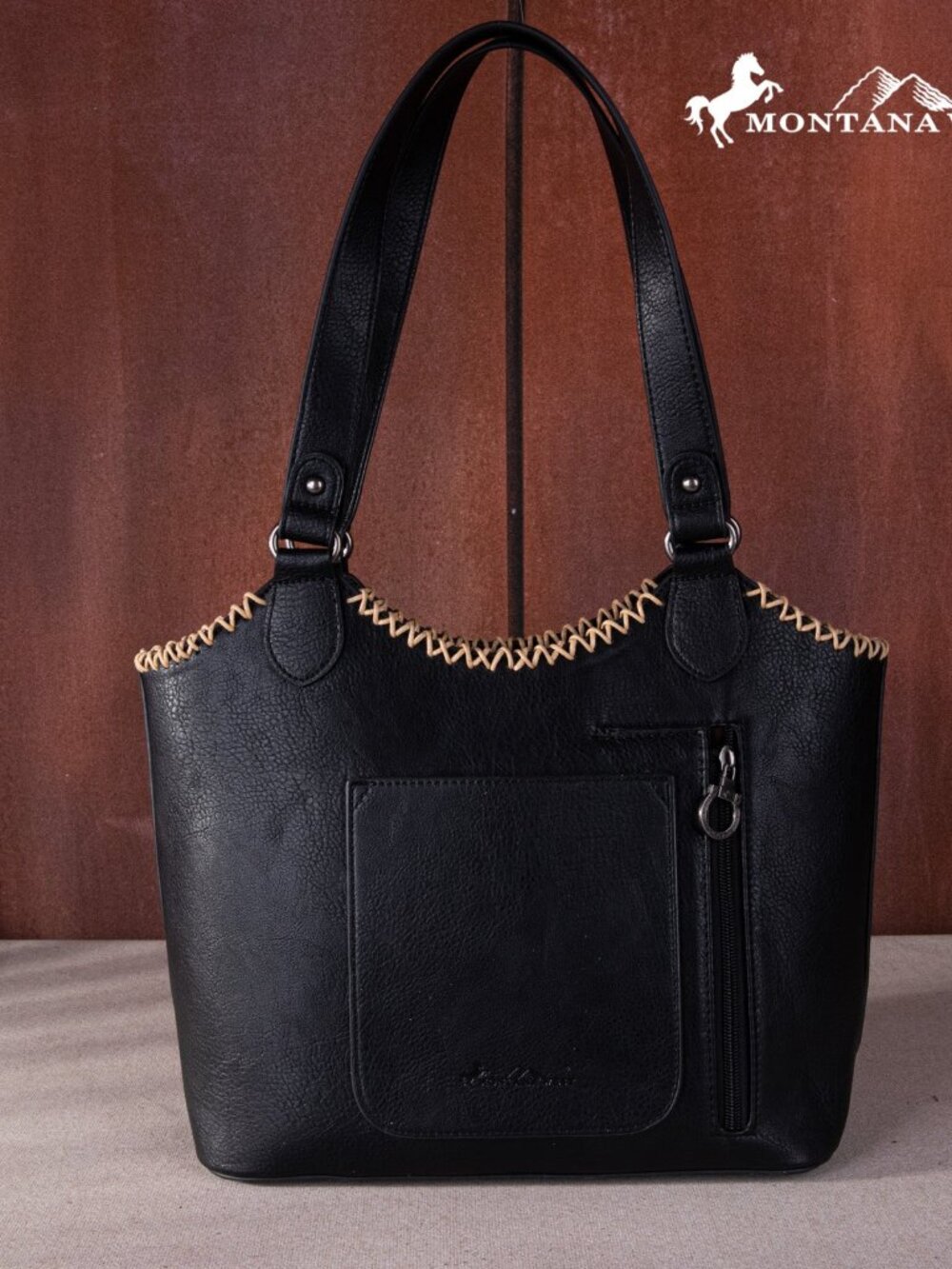 Montana West Handbag Western Feather Saddle Stitch Concealed Carry Tote Purse - Picture 3 of 3